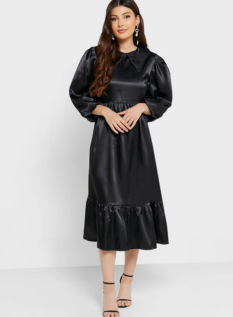 GLAMOROUS Balloon Sleeve Knitted Tiered Dress