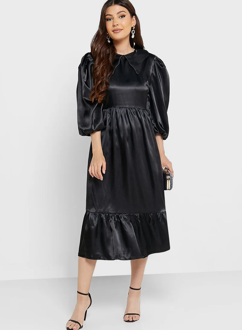 GLAMOROUS Balloon Sleeve Knitted Tiered Dress