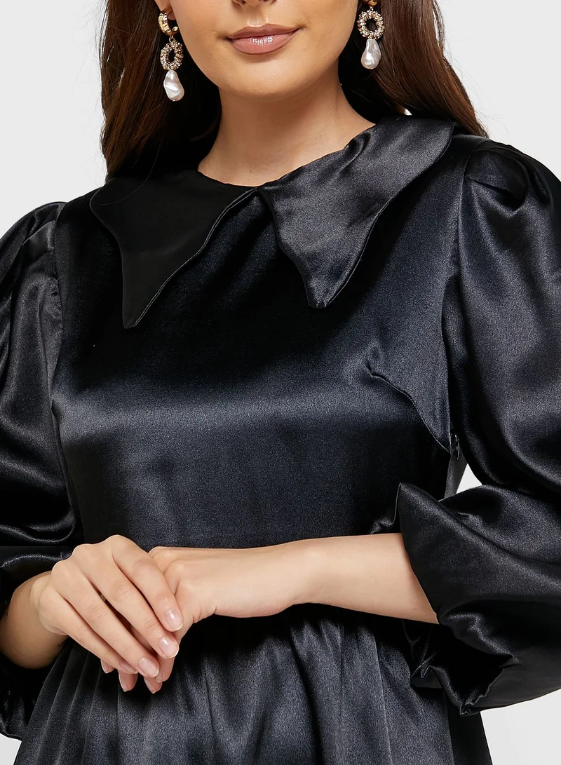 GLAMOROUS Balloon Sleeve Knitted Tiered Dress