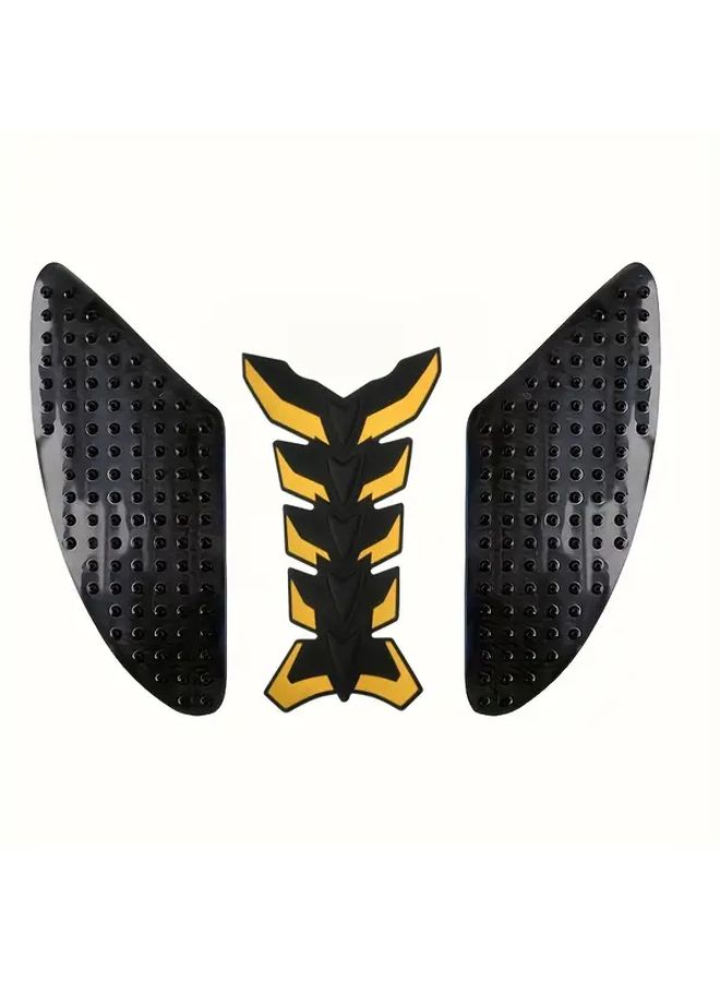 Three Piece Motorcycle Gas Tank Protectors Silicone Durable Vibrant Fishbone Stickers - Image 1