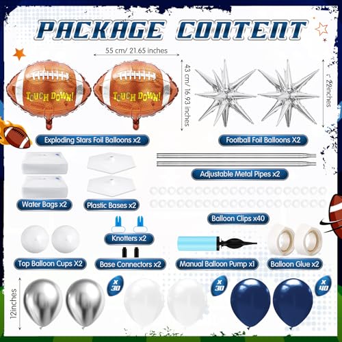 Kasyat 2 Sets Cowboys Football Balloon Column Stand Kit with 4d Football 100 Latex Navy Blue White and Silver Balloons Arch Garland for Rugby Party Baby Shower Birthday Sport Theme Decorations - Image 5