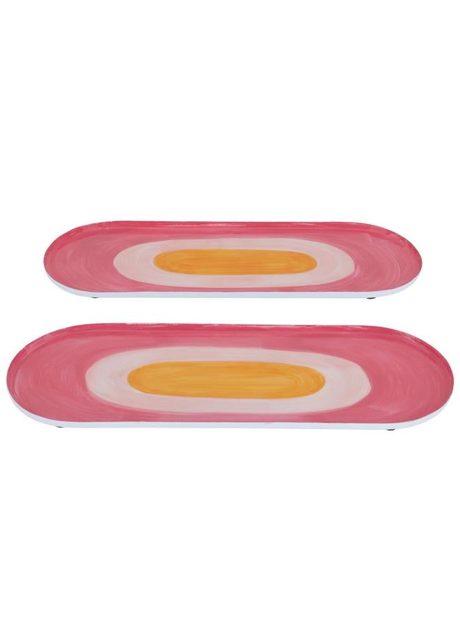 السيف  طبق تقديم حلوى من الفولاذ 40.5 × 14.5 × 1 سم بيضاوي الشكل مكون من قطعتين باللون الوردي - Image 1