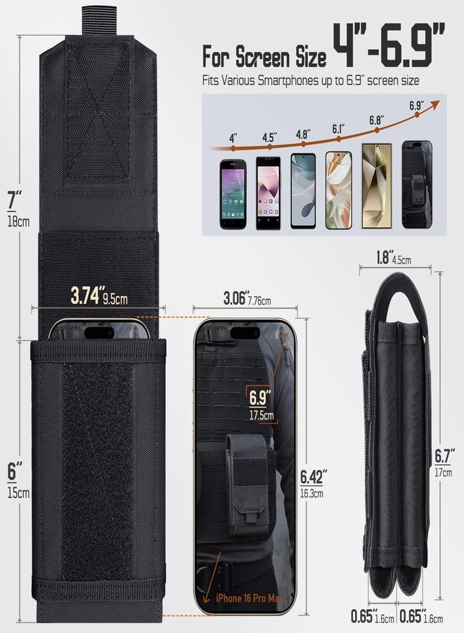 RXW Molle Phone Pouch Tactical Phone Holster Universal Dual Cell Phone Holder Utility EDC Pouch with US Flag Patch (Black) - Image 2