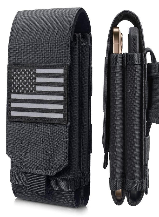 RXW Molle Phone Pouch Tactical Phone Holster Universal Dual Cell Phone Holder Utility EDC Pouch with US Flag Patch (Black) - Image 1