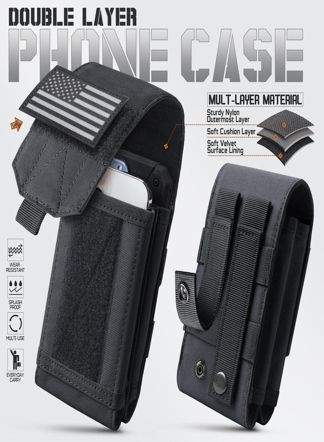 RXW Molle Phone Pouch Tactical Phone Holster Universal Dual Cell Phone Holder Utility EDC Pouch with US Flag Patch (Black) - Image 4