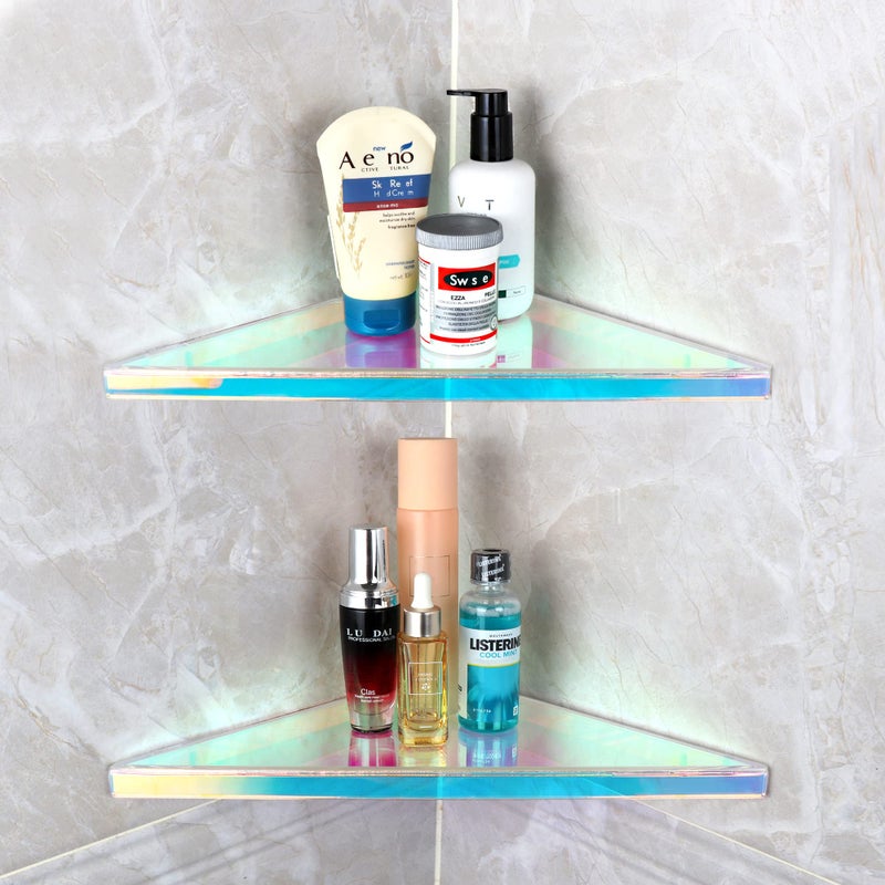 evron Iridescent Acrylic Corner Shelf Wall Mount Floating Shelves for Bathroom Kitchen or Living Room Set of 2