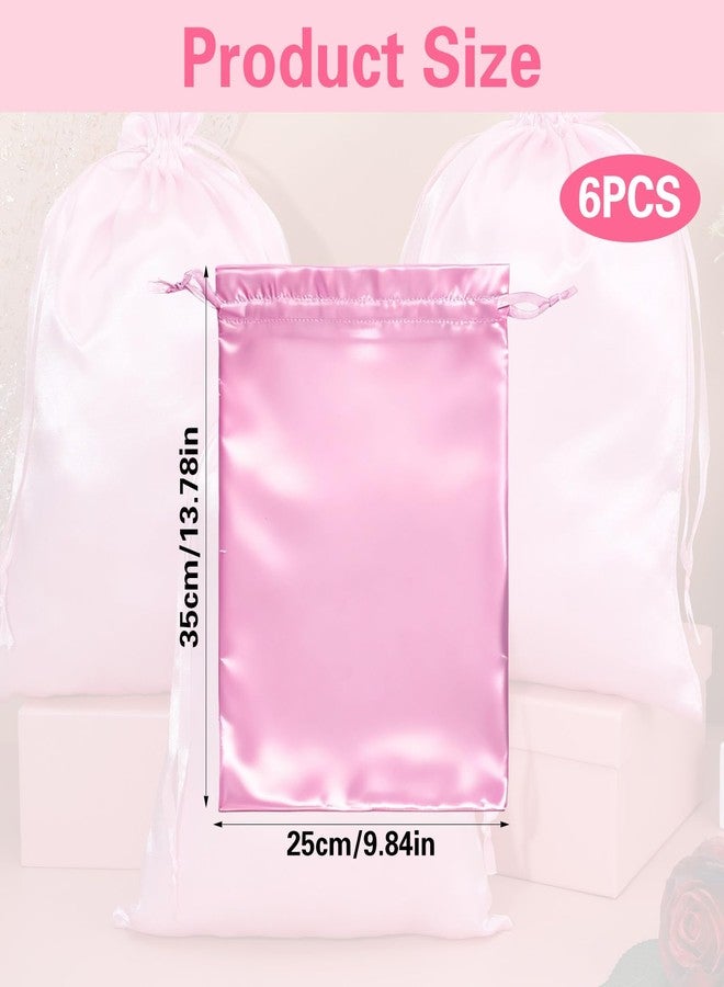 HaiFafafaing 6 Pcs Satin Wig Bags With Drawstring, Silk Hair Storage Bags For Multiple Wigs, Bundles, Extensions, Pink - Image 2