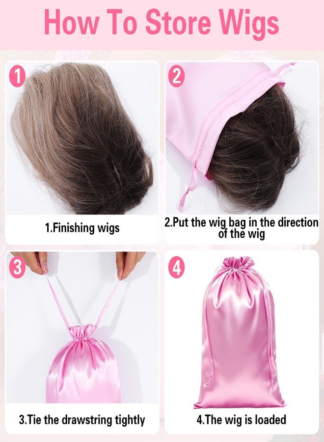 HaiFafafaing 6 Pcs Satin Wig Bags With Drawstring, Silk Hair Storage Bags For Multiple Wigs, Bundles, Extensions, Pink - Image 4