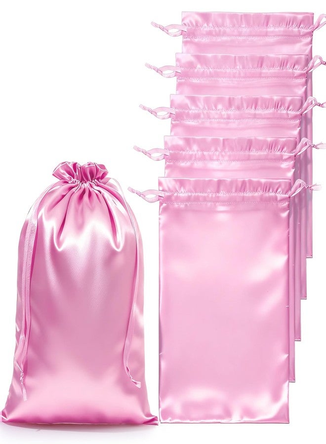 HaiFafafaing 6 Pcs Satin Wig Bags With Drawstring, Silk Hair Storage Bags For Multiple Wigs, Bundles, Extensions, Pink - Image 1