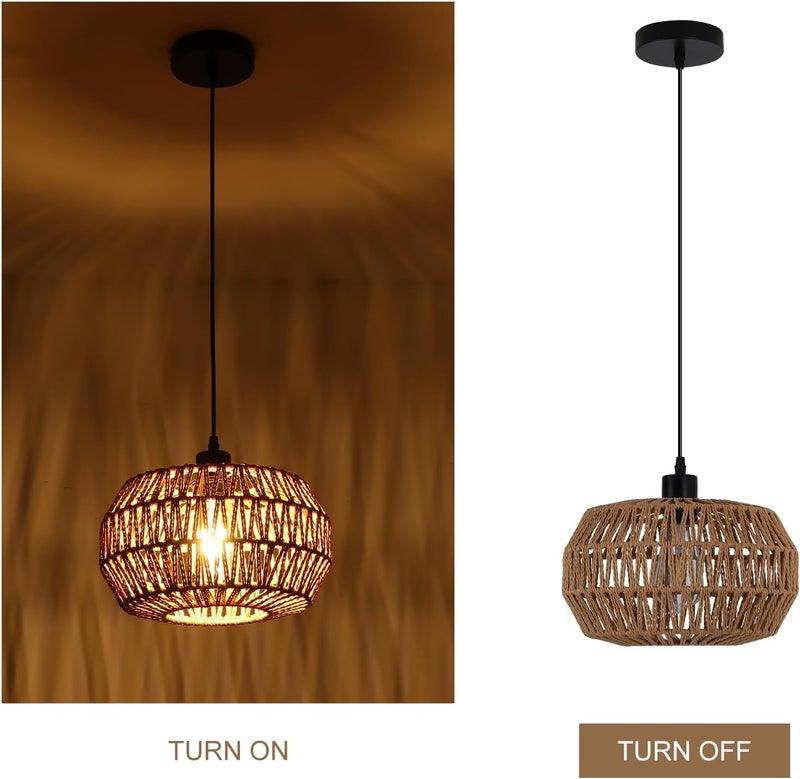 Garwarm Gawarm Rattan Pendant Light Fixture Ceiling Bohemian Chandelier rattan ceiling lamp Flush Mount Hanging Light Fixture Woven Lamp Shade ceiling light for Kitchen Island Hallway Bedroom Dinning 29cm - Image 4