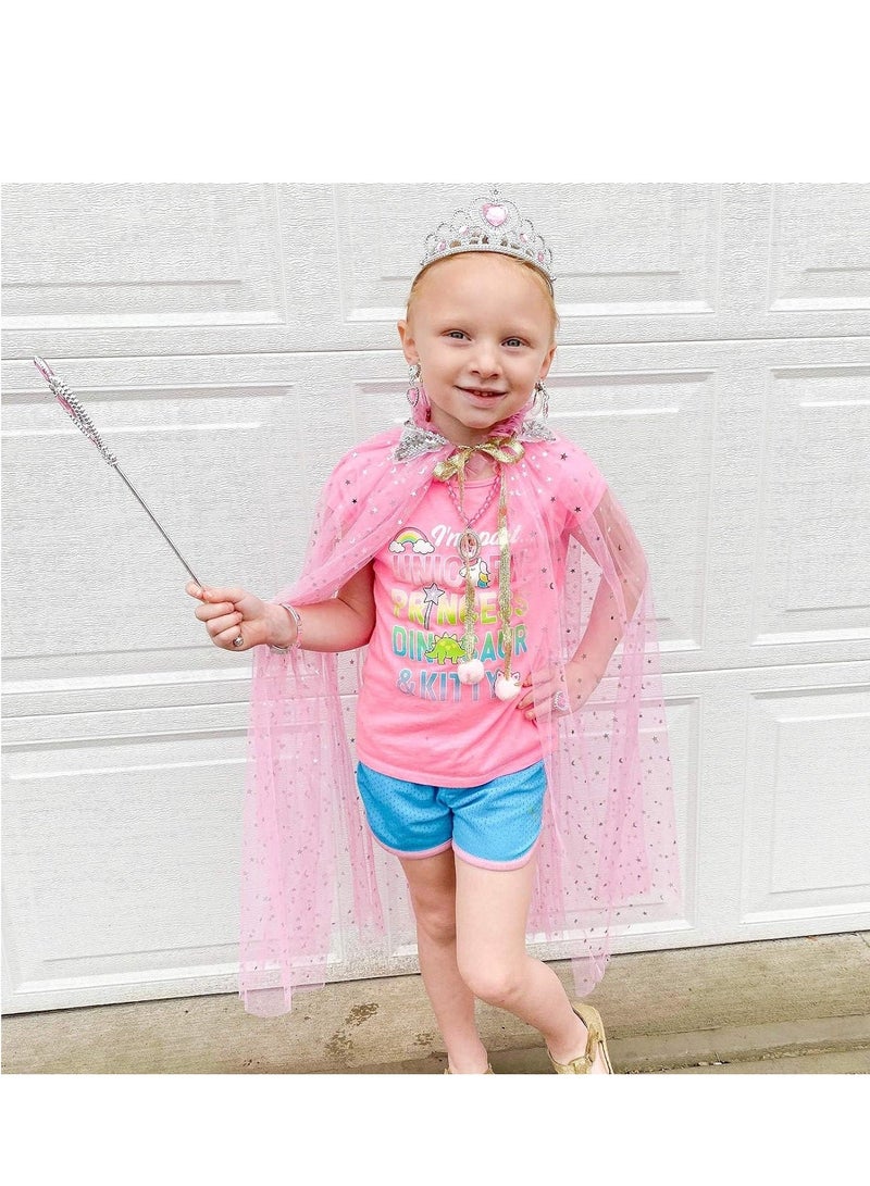 XiuWoo Princess Cape Set 7 Pieces Girls Cloak with Tiara Crown, Wand for Little Dress up, Pink - Image 3