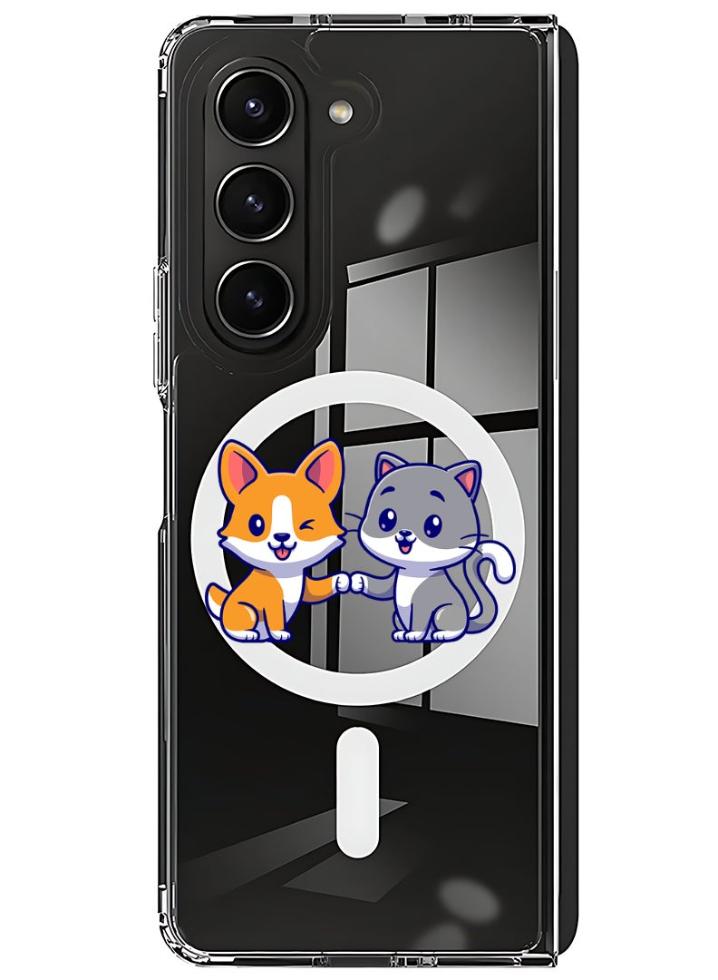 Theodor Magnetic Case for Samsung Galaxy Z Fold 6 Compatible with MagSafe Wireless Charging, Shockproof Phone Bumper Cover Cat and dog friendship - Image 1