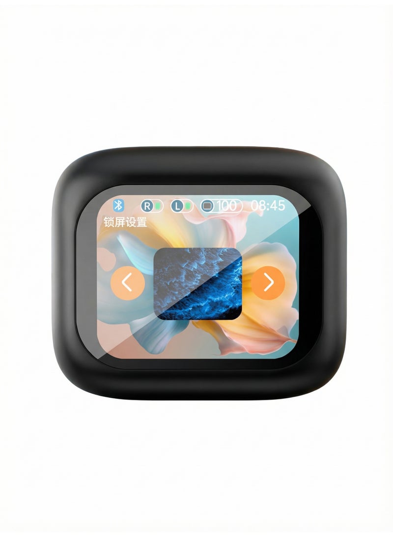 PIXEL ESSENTIALS Smart Display TWS Earbuds with Touch Screen Case, Bluetooth 5.3, Deep Bass, ANC Noise Reduction – Black - Image 1