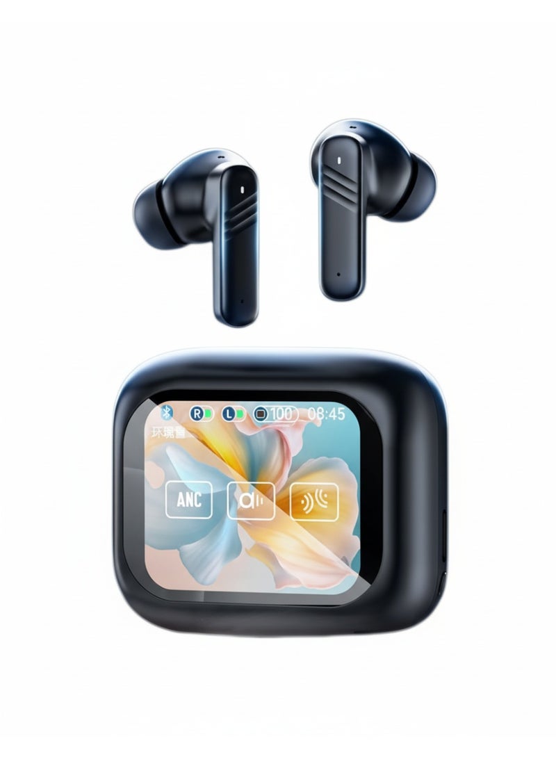 PIXEL ESSENTIALS Smart Display TWS Earbuds with Touch Screen Case, Bluetooth 5.3, Deep Bass, ANC Noise Reduction – Black - Image 3