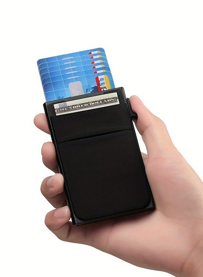 SYOSI Slim RFID-Blocking Metal Wallet for Men – Aluminum Card Holder with Money Pocket, Airtag Slot  Coin Compartment | Minimalist Business Wallet for Cash, Credit Cards, Coins (Black) - Image 4