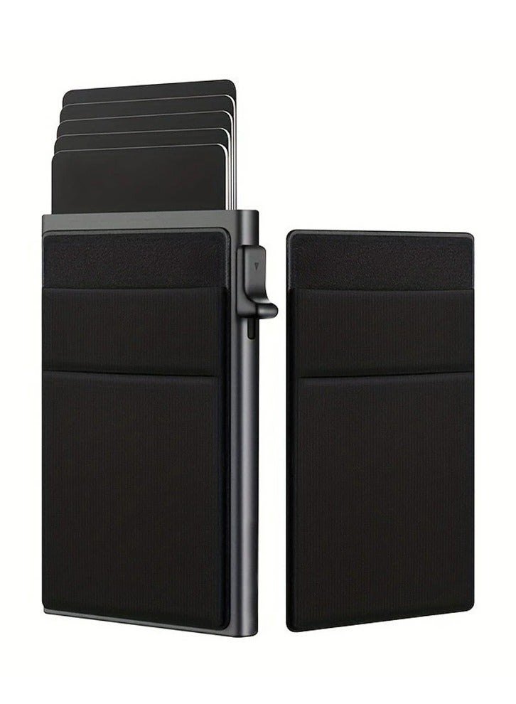 SYOSI Slim RFID-Blocking Metal Wallet for Men – Aluminum Card Holder with Money Pocket, Airtag Slot  Coin Compartment | Minimalist Business Wallet for Cash, Credit Cards, Coins (Black) - Image 1