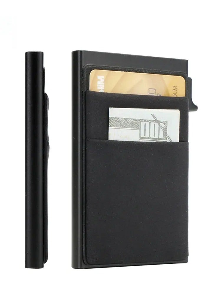 SYOSI Slim RFID-Blocking Metal Wallet for Men – Aluminum Card Holder with Money Pocket, Airtag Slot  Coin Compartment | Minimalist Business Wallet for Cash, Credit Cards, Coins (Black) - Image 2