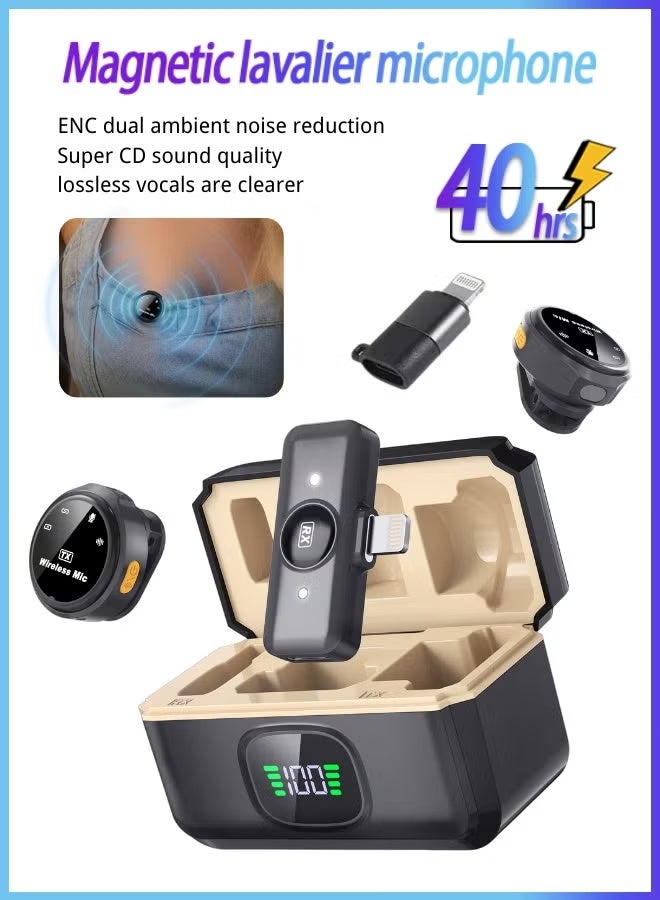 Wireless Microphone  (2TX+RX+Charging Case) For Iphone/Android, Mike Wireless With Lightning/Usb C 600ft Los Range Hi-Fi Audio Noise Cancellation 40h Duration, Mic For Vlogging Tiktok Youtube Content Creators Live Streaming-Black - Image 1