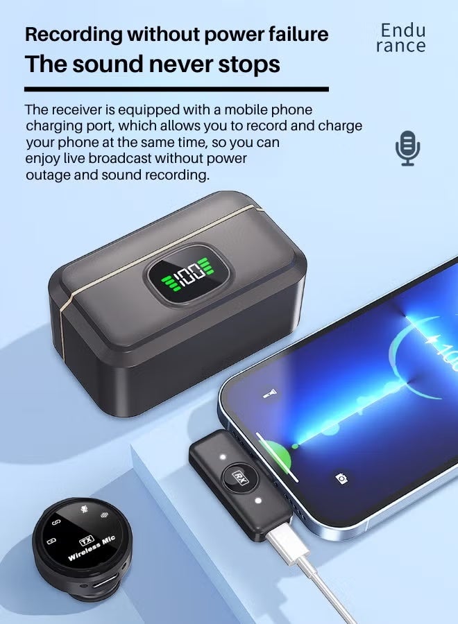 Wireless Microphone  (2TX+RX+Charging Case) For Iphone/Android, Mike Wireless With Lightning/Usb C 600ft Los Range Hi-Fi Audio Noise Cancellation 40h Duration, Mic For Vlogging Tiktok Youtube Content Creators Live Streaming-Black - Image 2