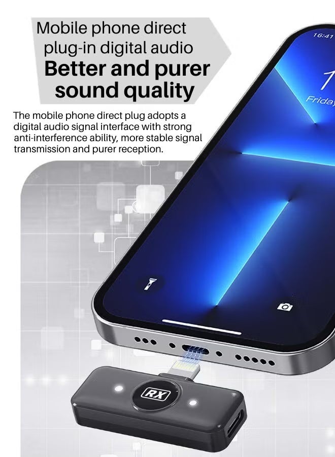 Wireless Microphone  (2TX+RX+Charging Case) For Iphone/Android, Mike Wireless With Lightning/Usb C 600ft Los Range Hi-Fi Audio Noise Cancellation 40h Duration, Mic For Vlogging Tiktok Youtube Content Creators Live Streaming-Black - Image 5