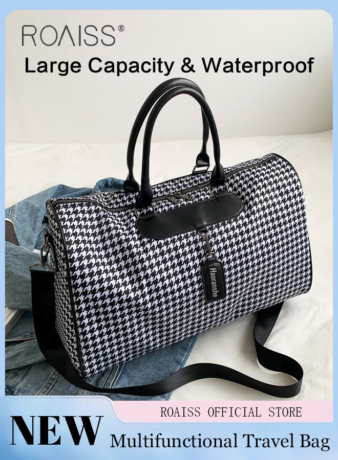 roaiss Stylish Houndstooth Duffel Bag Large Capacity Waterproof Gym Bags Unisex for Fitness Training Outdoor Travel with Adjustable Hardware Buckle and Comfortable Handheld Suitable for Women or Men - Image 1
