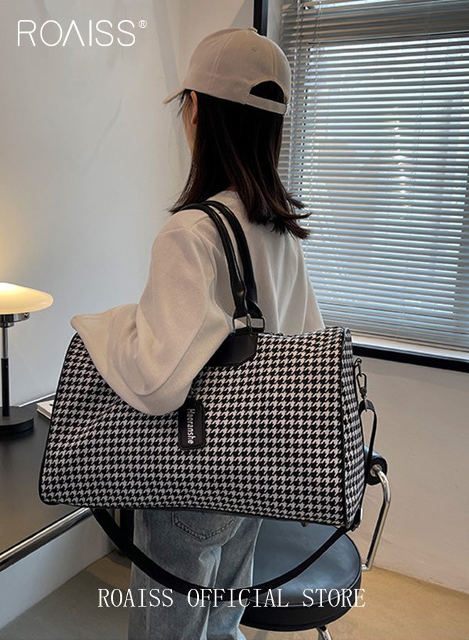 roaiss Stylish Houndstooth Duffel Bag Large Capacity Waterproof Gym Bags Unisex for Fitness Training Outdoor Travel with Adjustable Hardware Buckle and Comfortable Handheld Suitable for Women or Men - Image 2