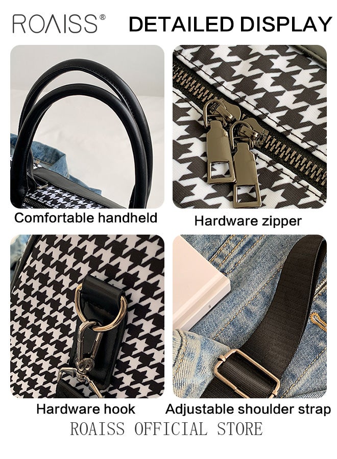 roaiss Stylish Houndstooth Duffel Bag Large Capacity Waterproof Gym Bags Unisex for Fitness Training Outdoor Travel with Adjustable Hardware Buckle and Comfortable Handheld Suitable for Women or Men - Image 5