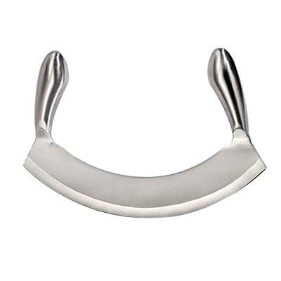 SANGOZ قاطع بيتزا سانوغز المحترف من الفولاذ المقاوم للصدأ، سكين فرامة الثوم، قاطع بيتزا بمقبض مزدوج، شفرات حادة متعددة الاستخدامات، قاطع فواكه وخضروات، سكين فرامة بيتزا، فضي، 1 قطعة - Image 1