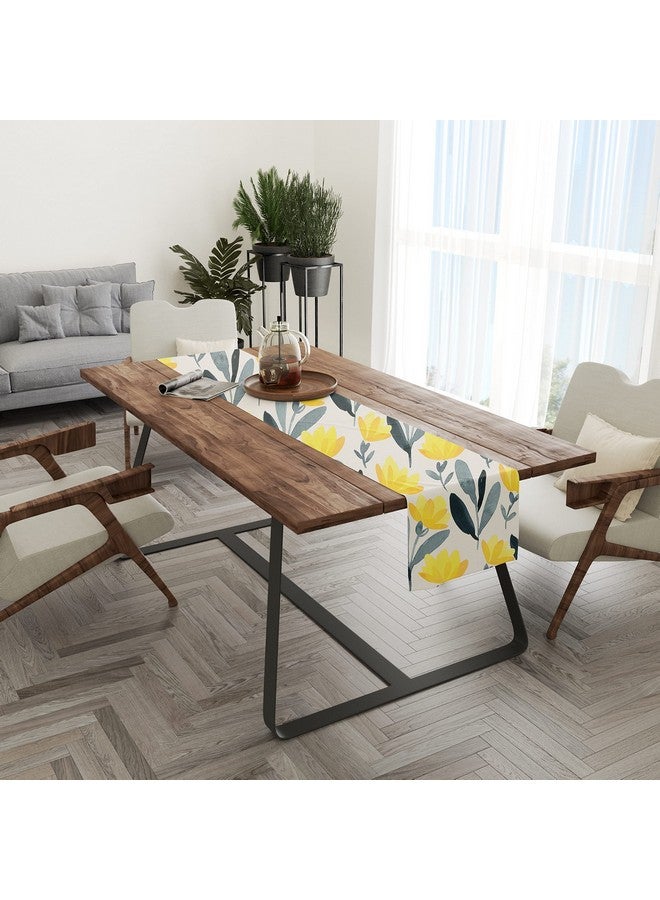 STITCHNEST Ikat Digital Printed 4 Seater Table Runner and Bed Runner, 13 x 60 Inches, Yellow Grey - Image 3