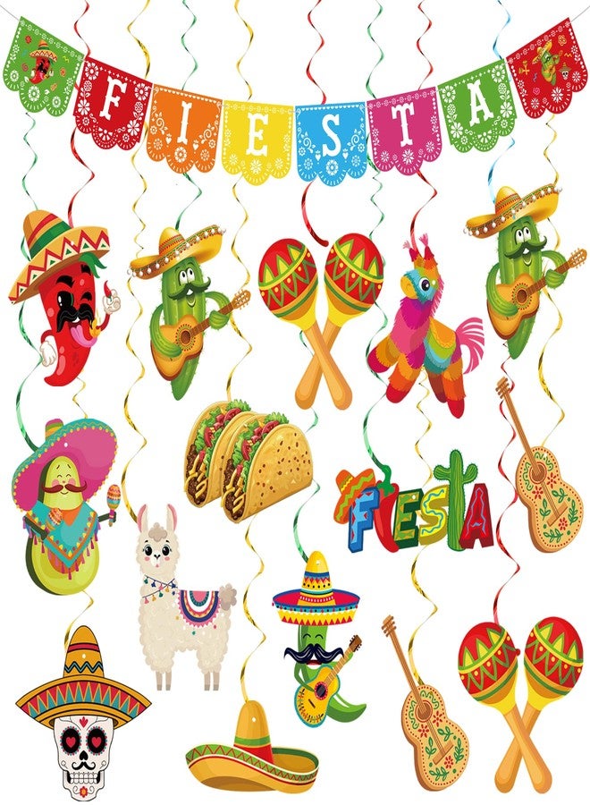 Maniaacer 25 PCS Mexican Fiesta Party Decorations Mexico Fiesta Banner Cinco De Mayo Hanging Swirls for Mexican Theme Taco Birthday Party Decorations - Image 1
