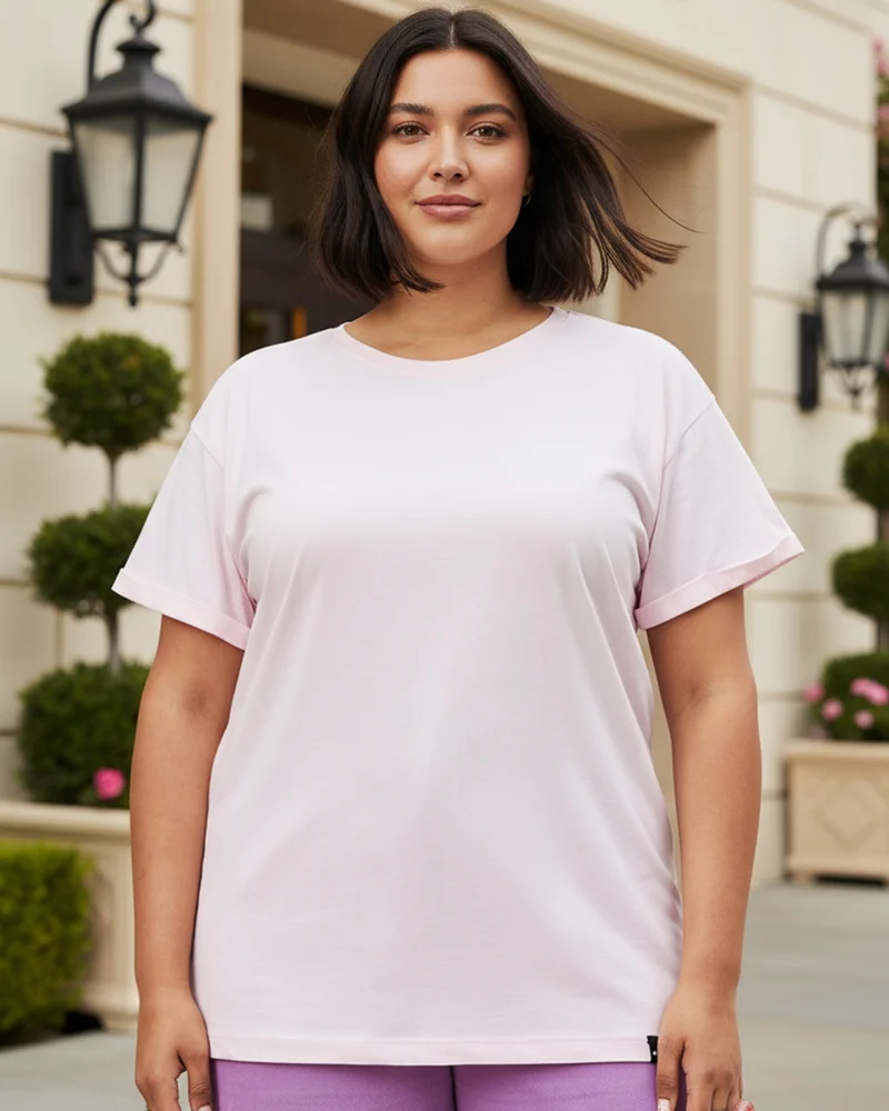 bewakoof Women's Pink Boyfriend Plus Size T-shirt