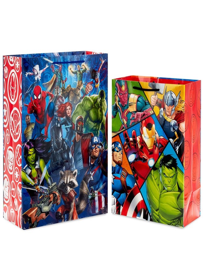Hallmark Marvel Avengers Superhero Gift Bag Set (1 Large 13" Bag and 1 Extra Large 15" Bag) with Spider-Man, Hulk, Thor, Iron Man for Birthdays, Christmas, Halloween - Image 1