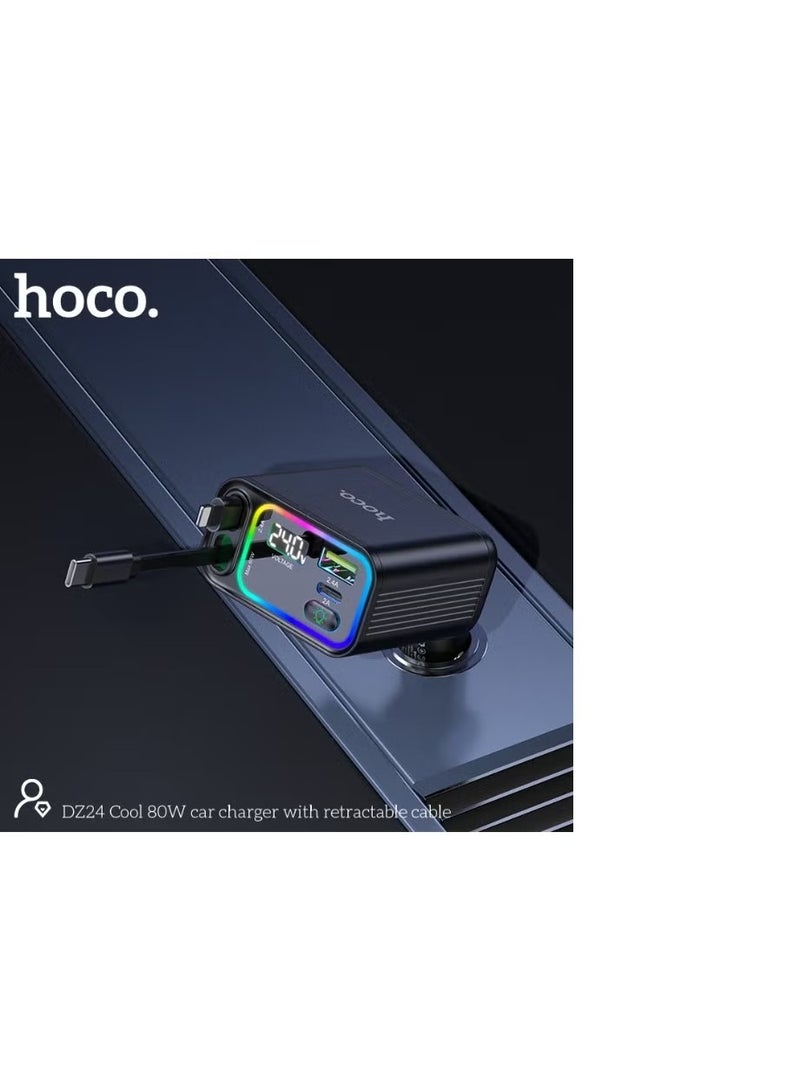 هوكو شاحن سيارة تلسكوبي DZ24 Cool Man بقوة 80 واط - شحن سريع مع كابل قابل للسحب وتوافق مع أجهزة متعددة - Image 5