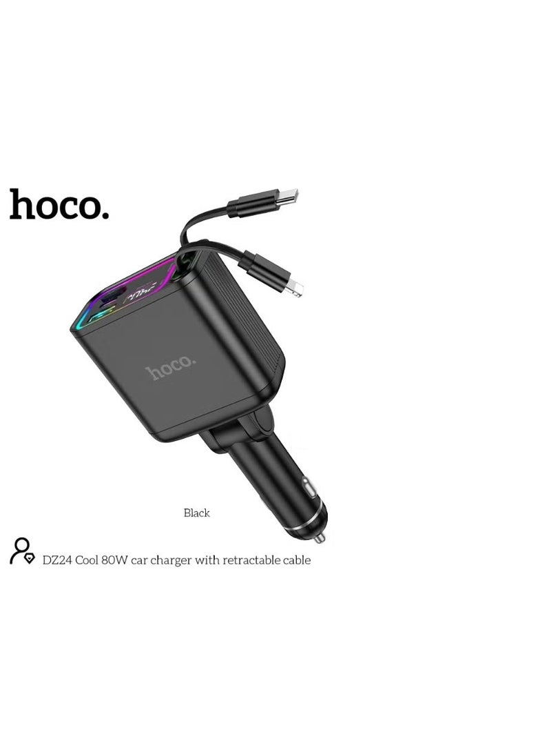 هوكو شاحن سيارة تلسكوبي DZ24 Cool Man بقوة 80 واط - شحن سريع مع كابل قابل للسحب وتوافق مع أجهزة متعددة - Image 4