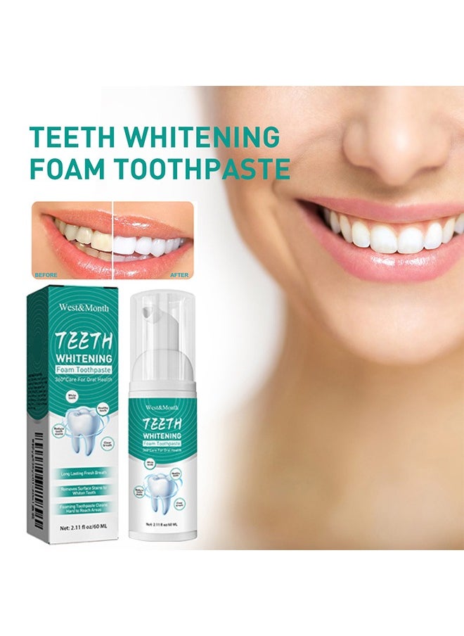 West&Month Teeth Whitening Foam Toothpaste，Mousse Foam Whitening Toothpaste, Mouth Cleaning Foam Toothpaste, Baking Soda Toothpaste Remove Dental Stains, Fresh Breath, Whitening Tooth Mouthwash 60ml  - Image 1