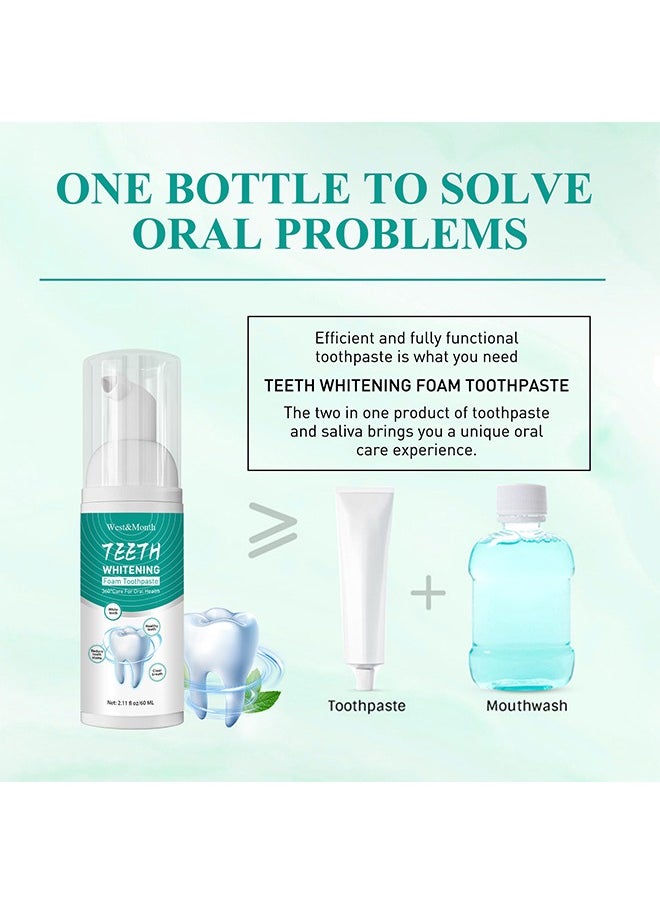 West&Month - Teeth Whitening Foam Toothpaste，Mousse Foam Whitening Toothpaste, Mouth Cleaning Foam Toothpaste, Baking Soda Toothpaste Remove Dental Stains, Fresh Breath, Whitening Tooth Mouthwash 60ml - Image 1