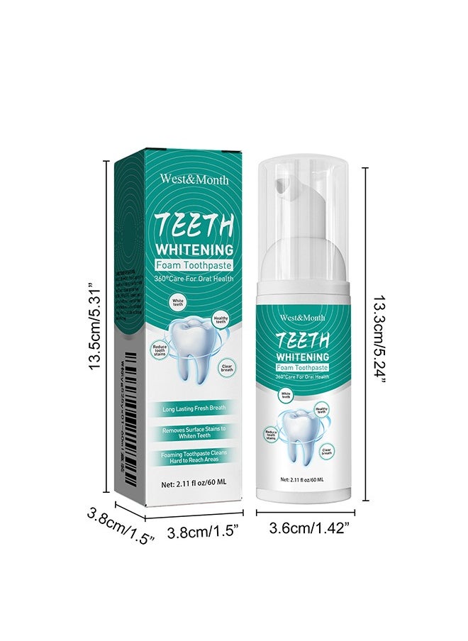 West&Month - Teeth Whitening Foam Toothpaste，Mousse Foam Whitening Toothpaste, Mouth Cleaning Foam Toothpaste, Baking Soda Toothpaste Remove Dental Stains, Fresh Breath, Whitening Tooth Mouthwash 60ml - Image 1
