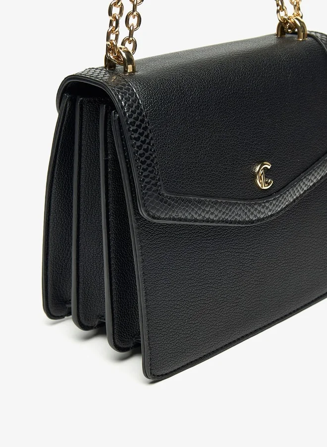 Le Confort Women Solid Crossbody Bag with Chain Strap and Magnetic Closure