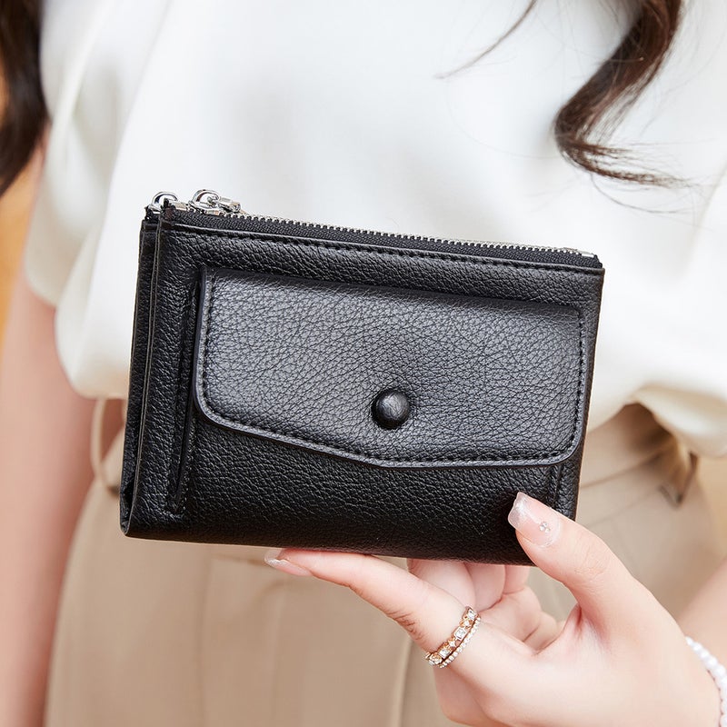 Multifunctional Solid Color PU Leather Wallet, RFID Blocking Design Portable Daily Storage Purse for Cards Cash Coin Business Use - Image 1
