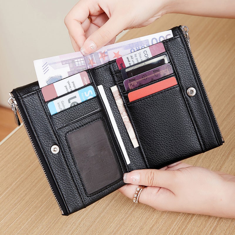 Multifunctional Solid Color PU Leather Wallet, RFID Blocking Design Portable Daily Storage Purse for Cards Cash Coin Business Use - Image 2