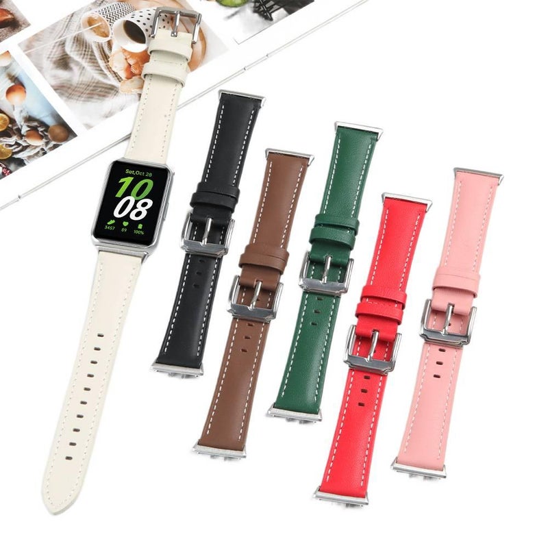 Adjustable Leather Classic Strap Smartwatch Band Compatible with Samsung Galaxy Watch with Fit Replacement Strap in Black - Image 2