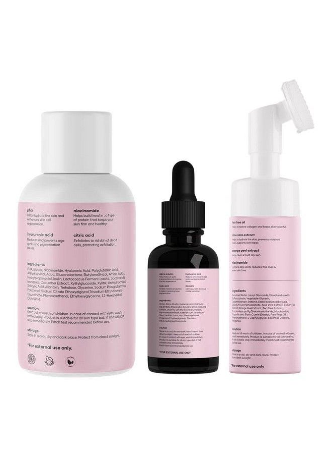 Saturn by GHC - Alpha Arbutin Face Serum (30 Ml) Face Toner (150 Ml) & Foaming Face Wash With Builtin Face Brush (120 Ml) Powered With Retinol Pha & Aloe Vera For Oily Skin & Dark Spot Removal (Combo Pack Of 3) - Image 1