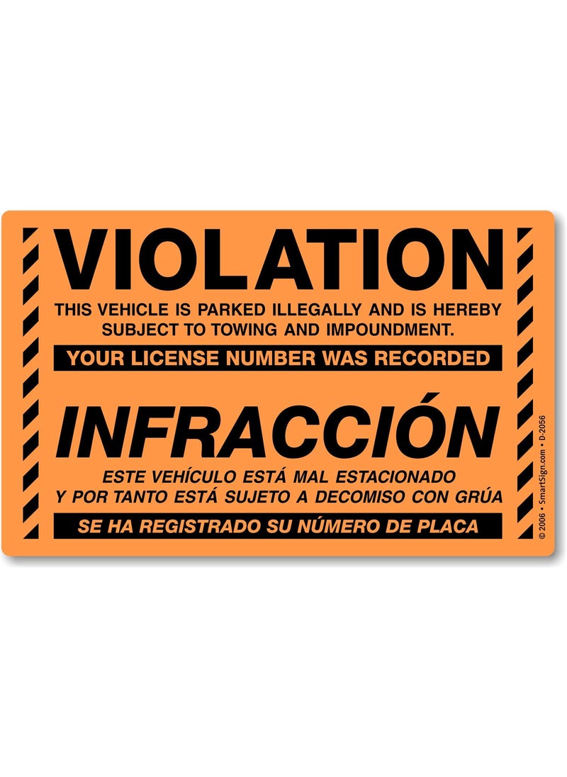 SmartSign SmartSign Bilingual Parking Violation Stickers  Pack of 50 Labels with Permanent Adhesive 5 x 8 inch Vehicle Illegally Parked Sticker Hard to Remove WriteOn Tickets Fluorescent Orange 
