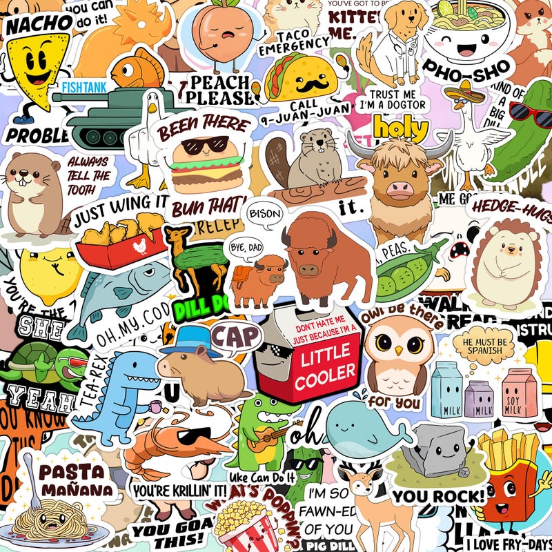 Debinolo 123 PCS Funny Pun Stickers for Adults, Hilarious Punny Gift for Laptop, Water Bottles, Decals for Scrapbooking Waterproof Vinyl - Image 1