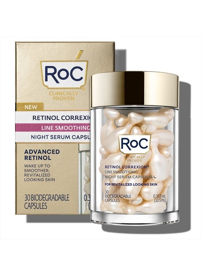 RoC Retinol Correxion Anti-Aging Wrinkle Night Serum, Daily Line Smoothing Skin Care Treatment for Fine Lines, Dark Spots, Post-Acne Scars, 30 Individual Capsules, Unscented, 0.35 Fl Oz  - Image 1
