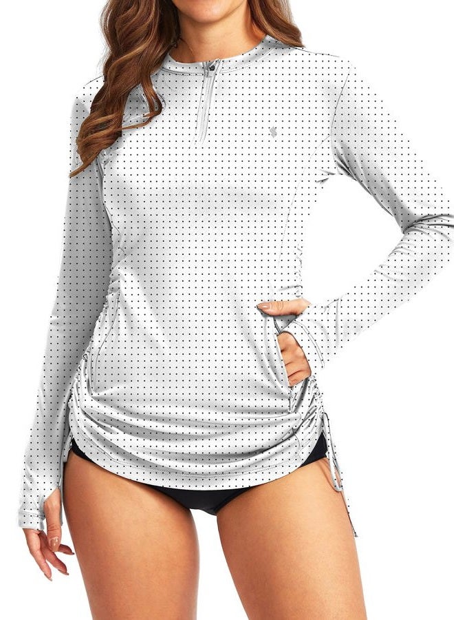 Soothfeel Women's Long Sleeve UV Sun Protection Rash Guard Shirts UPF 50+ Swim Shirt Swimsuits Top for Women with Zip Pockets Black Dot XL - Image 1