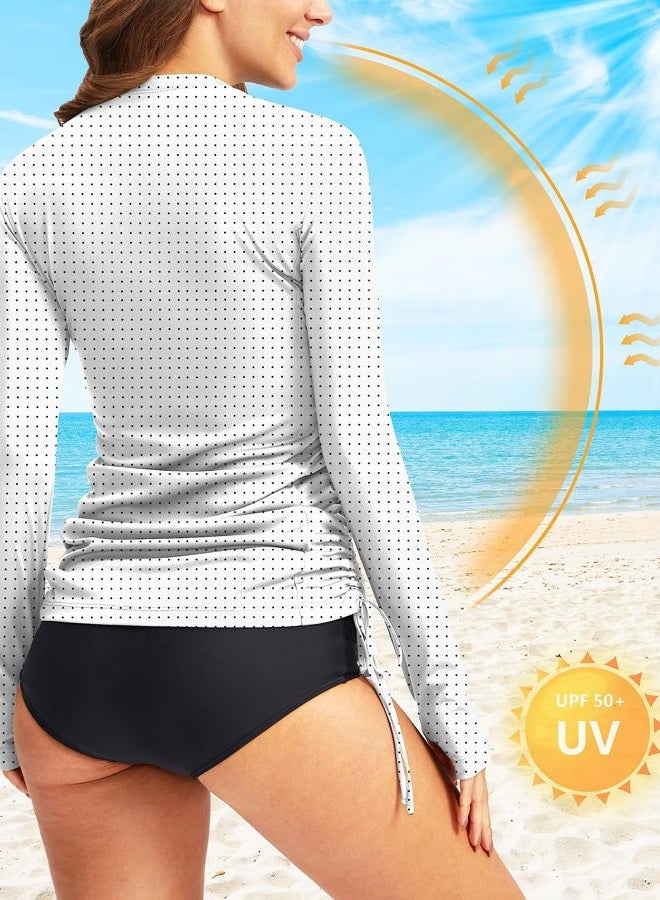 Soothfeel Women's Long Sleeve UV Sun Protection Rash Guard Shirts UPF 50+ Swim Shirt Swimsuits Top for Women with Zip Pockets Black Dot XL - Image 3