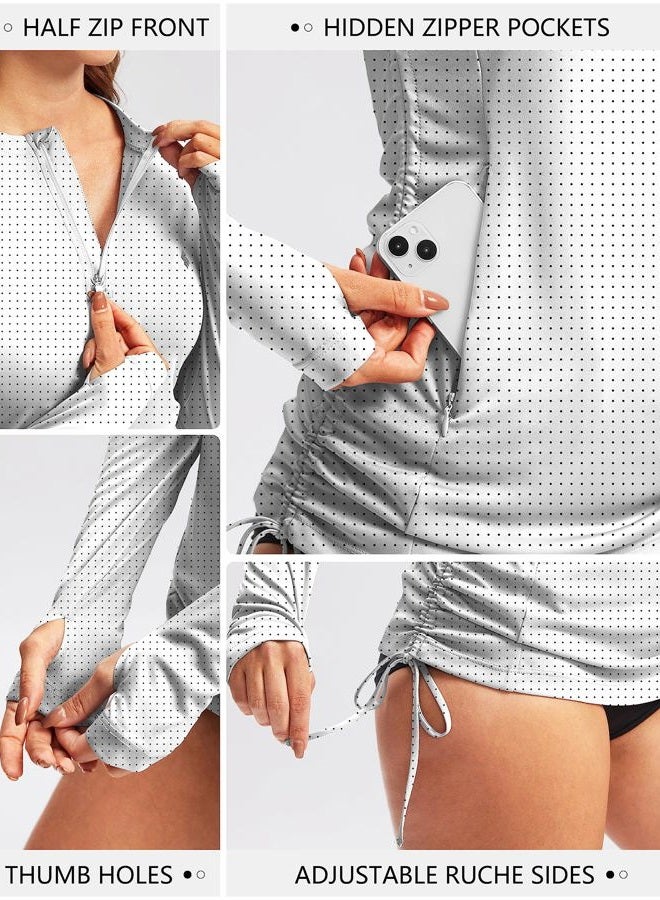 Soothfeel Women's Long Sleeve UV Sun Protection Rash Guard Shirts UPF 50+ Swim Shirt Swimsuits Top for Women with Zip Pockets Black Dot XL - Image 4