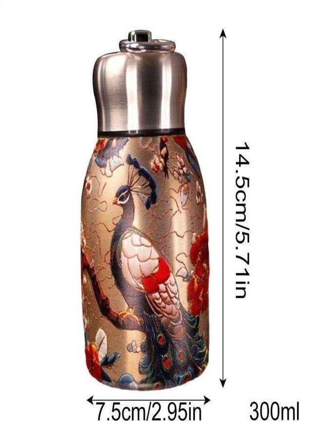 Touchcart Mini Stainless Steel Thermal Bottle 300ML Imperial Gold, Vacuum Insulated Water Bottle, Double Hot Cold Thermos Flask, Leakproof Portable Travel Mug for Gym Office Hiking (Peacock Design) - Image 3