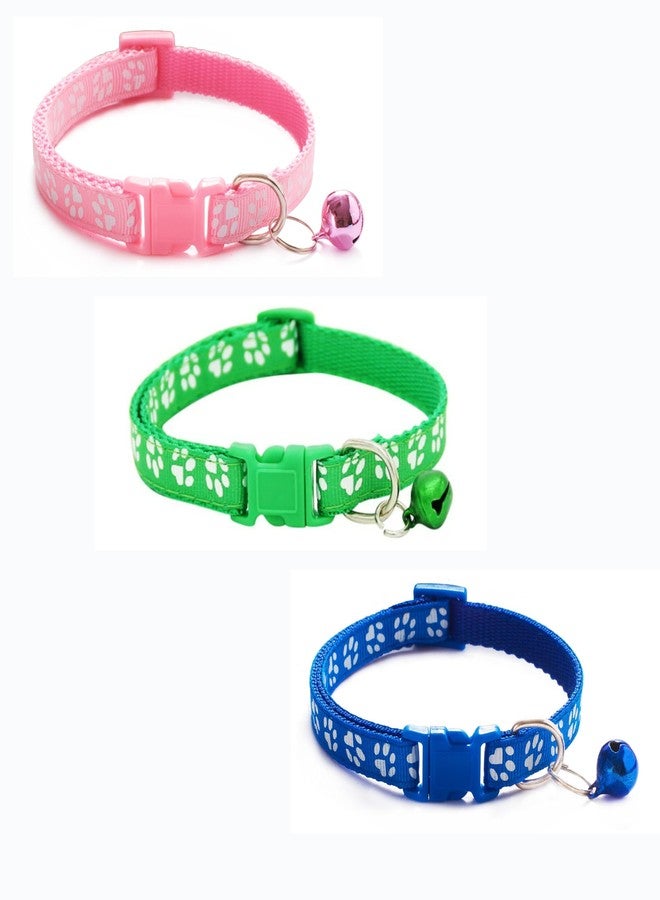 Litvibes Cat Collars Set of 3 with Bell,Kitten and Small Dogs Soft Adjustable Collar Safe, Breakaway for Cats and Puppies,Cute Kitty Neckband with Paw Print- (Light Pink,Dark Green,Dark Blue),14x2 cm - Image 1
